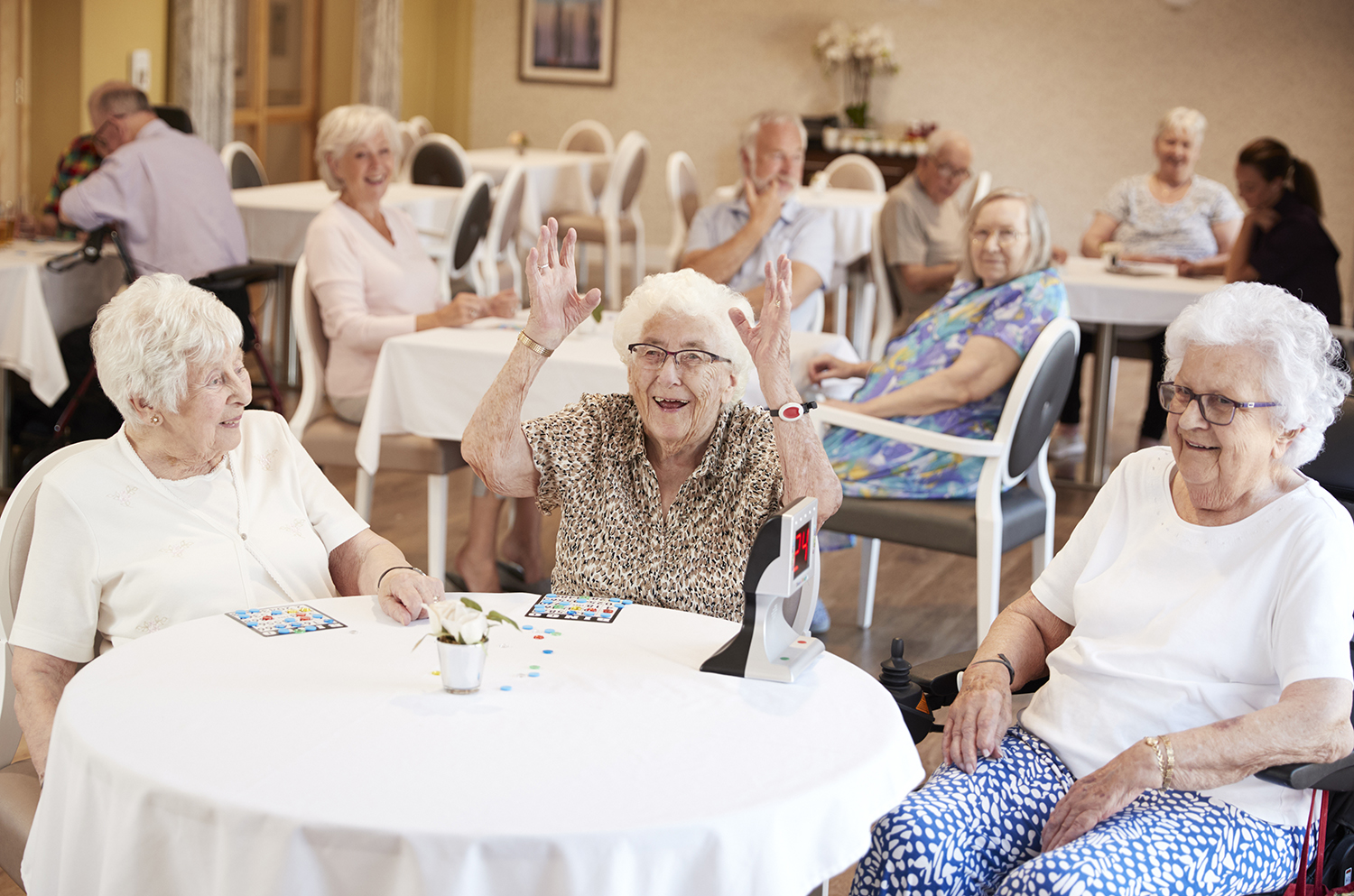 Resident in long term care home enjoying activities.
