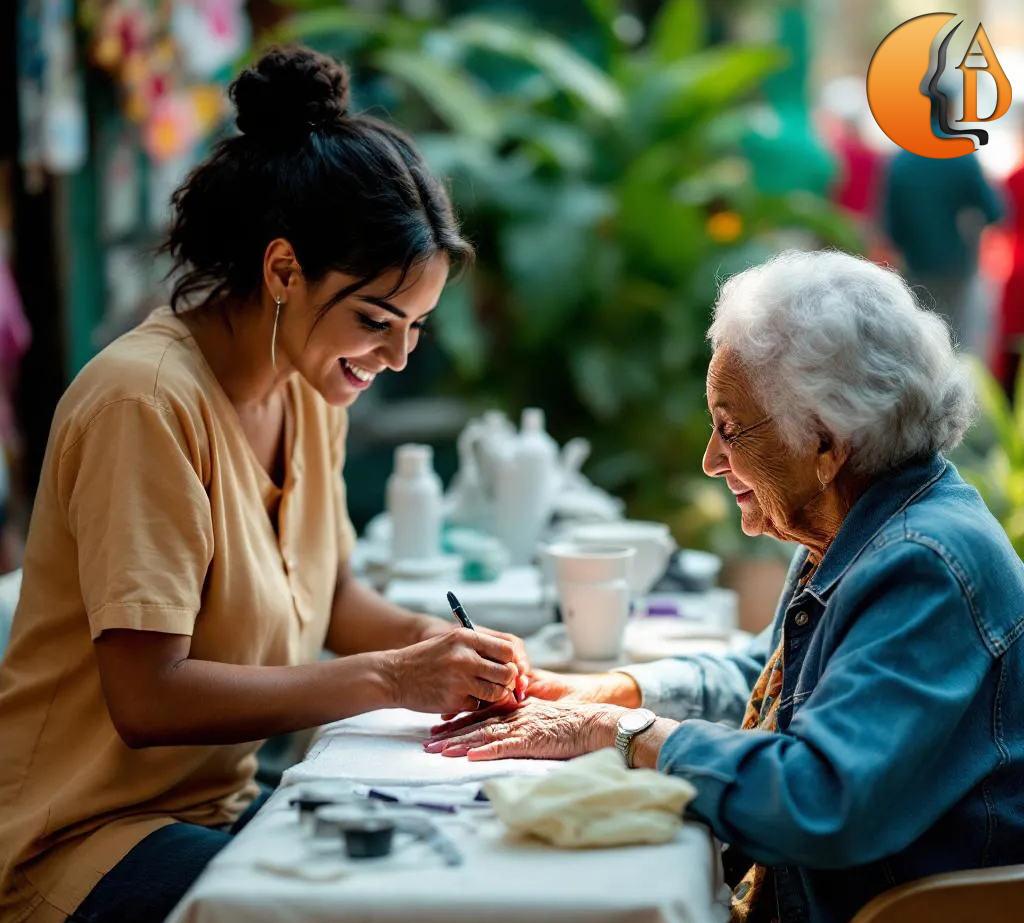 Activity Director Doing Manicures for Residents