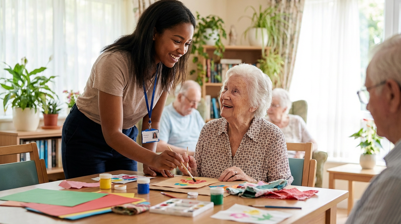 Activity Director assisting the elderly in senior living