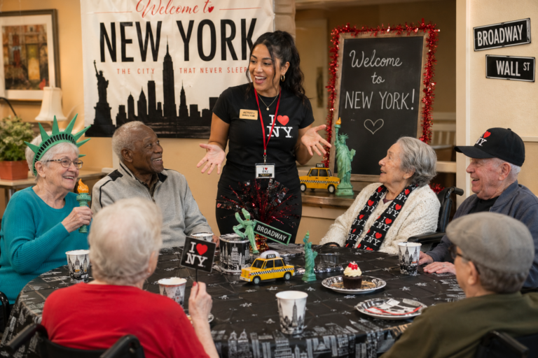 Activity Director hosting an activity in a senior living
