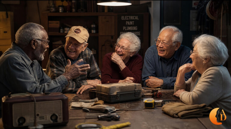 Seniors enjoying an activity reminiscing about their father's garage for Father's Day.