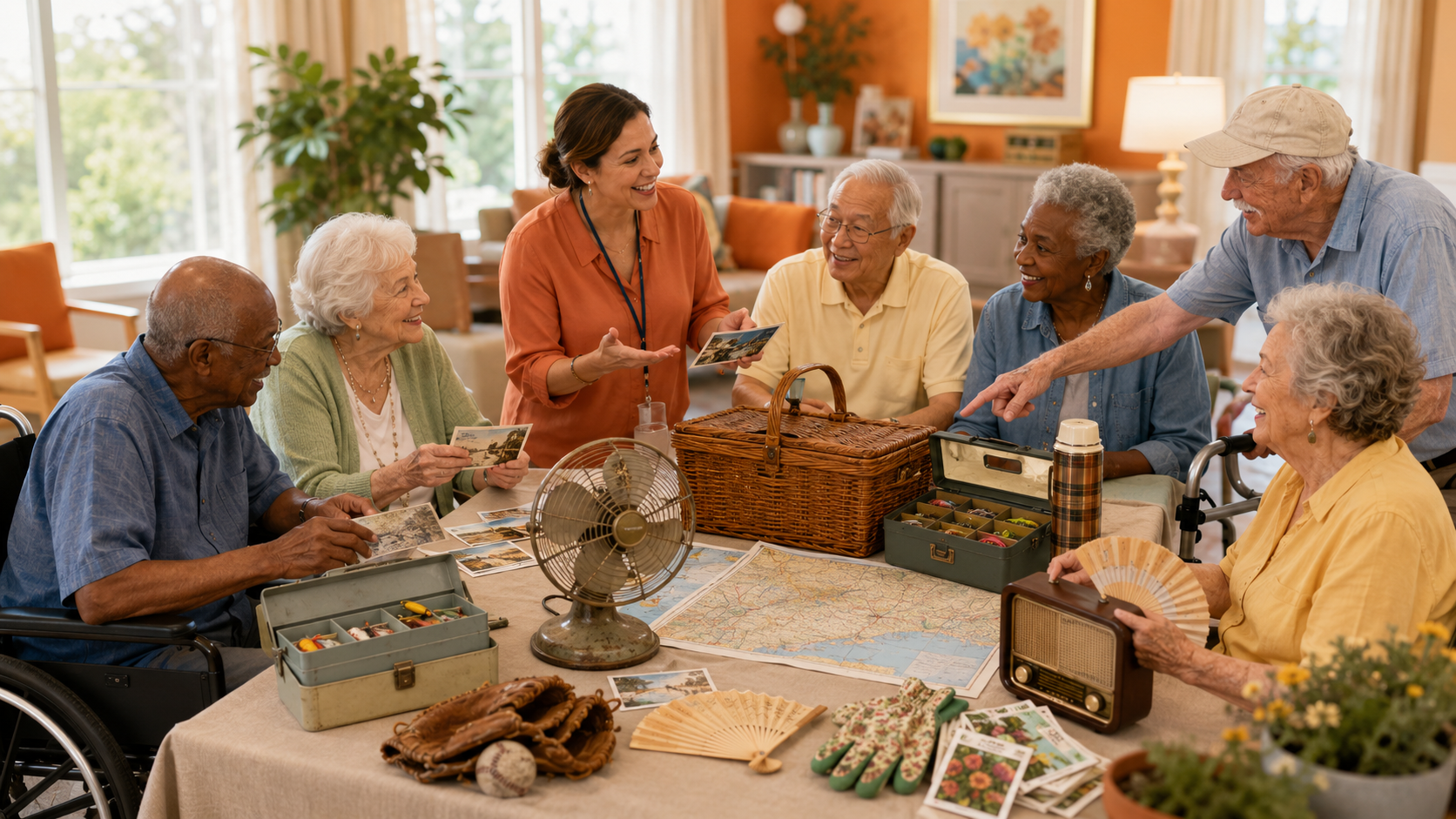 Senior living residents enjoying meaningful summer engagement and July activity programming