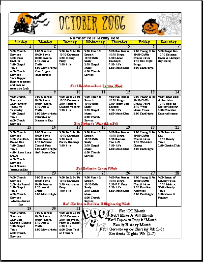 Activity Director Calendar Template